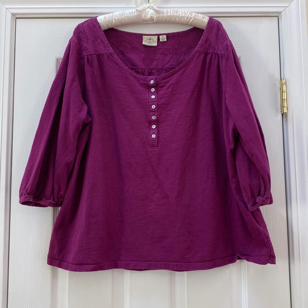 3/$29 - St.John’s Bay Paisley Cut-Out Distressed Maroon Blouse, Size 2X